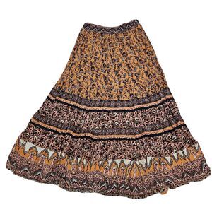 Nostalgia Womens Size S Orange Bohemian Mixed Floral Print 100% Rayon Maxi Skirt